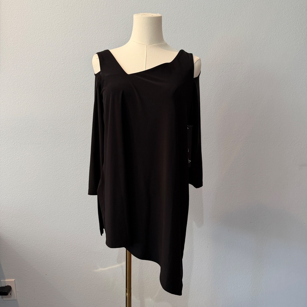 NEW‎ Sympli Focus Asymmetric Cold Shoulder Tunic Top Black Minimalist Size 10